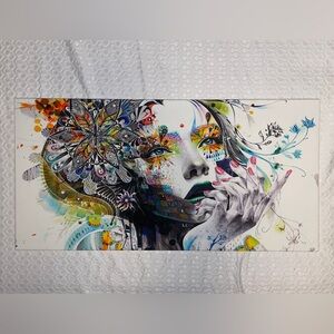 Large Modernist Stylistic Wall Decor Art - Woman Biting Her Nails Looking Up